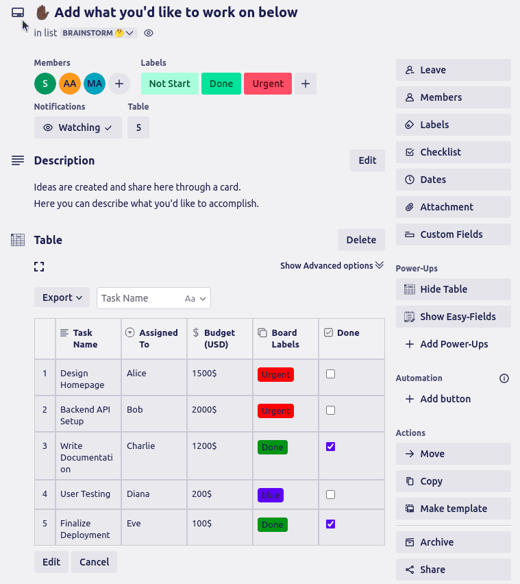 Project overview in Tablefy